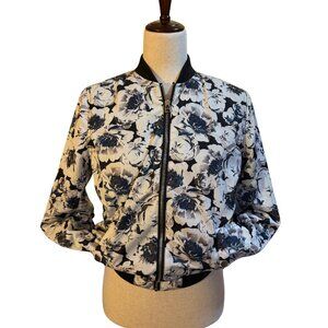 Forever 21 Floral Bomber Jacket – Black & White – Size S